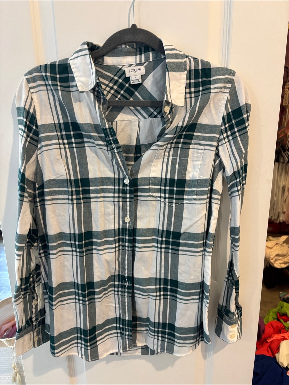 J. Crew Green and White Plaid Casual Button-Down Shirt